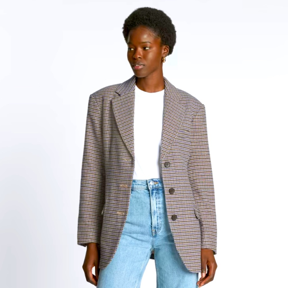 NWT sz 8 Blue/Brown Houndstooth The ReWool ‘80s blazer